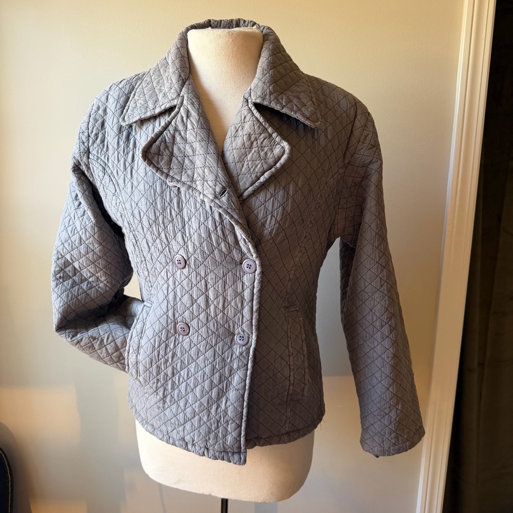 Selene Sport Silk Quilted Women's Pea Coat Jacket Size Medium in Slate Gray